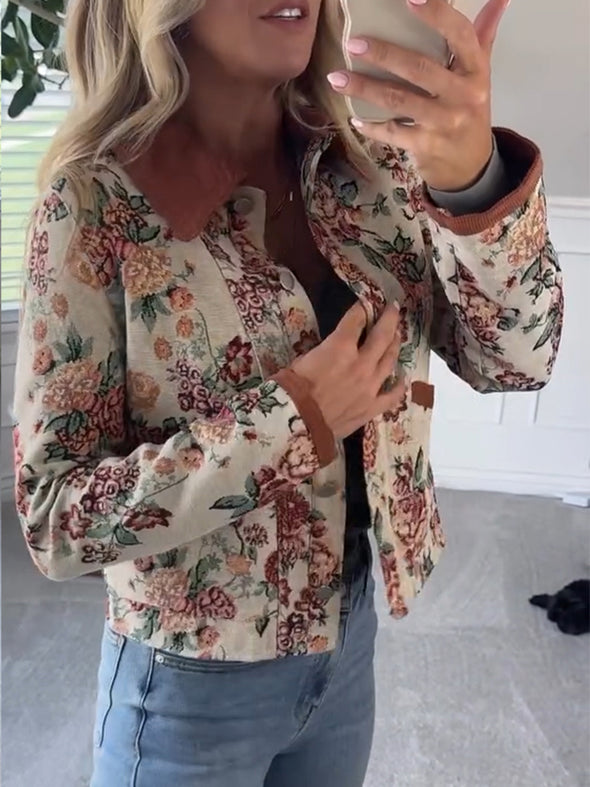 Women Lapel Printed Casual Jacket