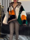Women Contrasting Plush Casual Coat