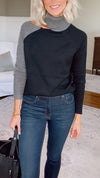 Women High-neck Knitted Patchwork Contrast Color Casual Top