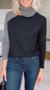 Women High-neck Knitted Patchwork Contrast Color Casual Top