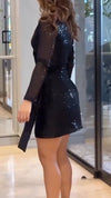 Women Lapel Sequin Elegant Temperament Dress