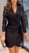 Women Lapel Sequin Elegant Temperament Dress