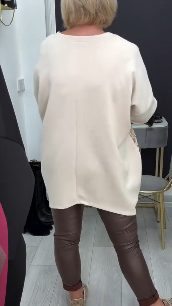 Women Round Neck Patchwork Sequined Casual Top