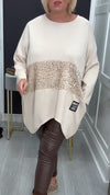 Women Round Neck Patchwork Sequined Casual Top