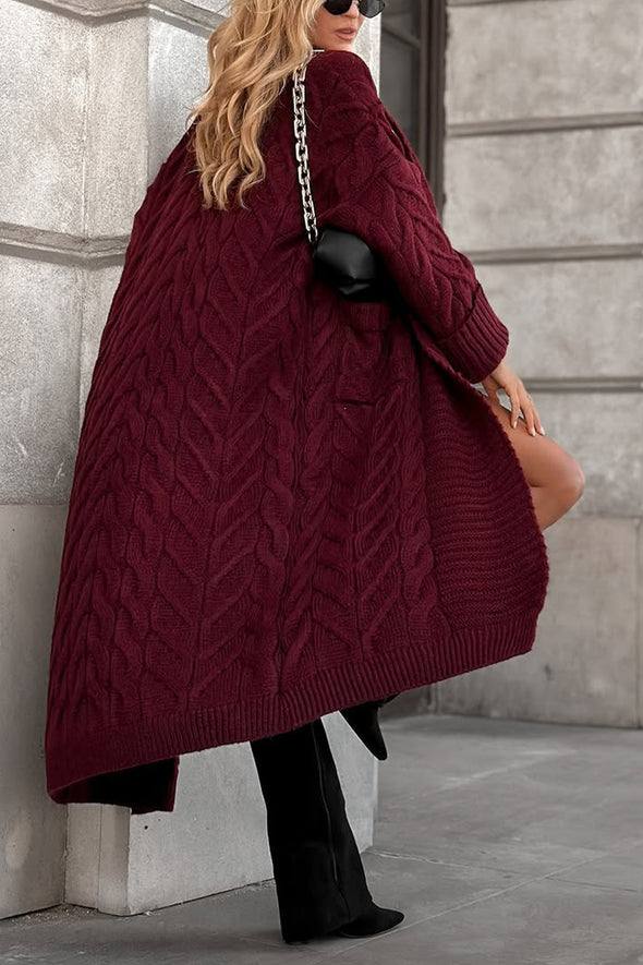 Women Knitted Long Solid Color Casual Cardigan