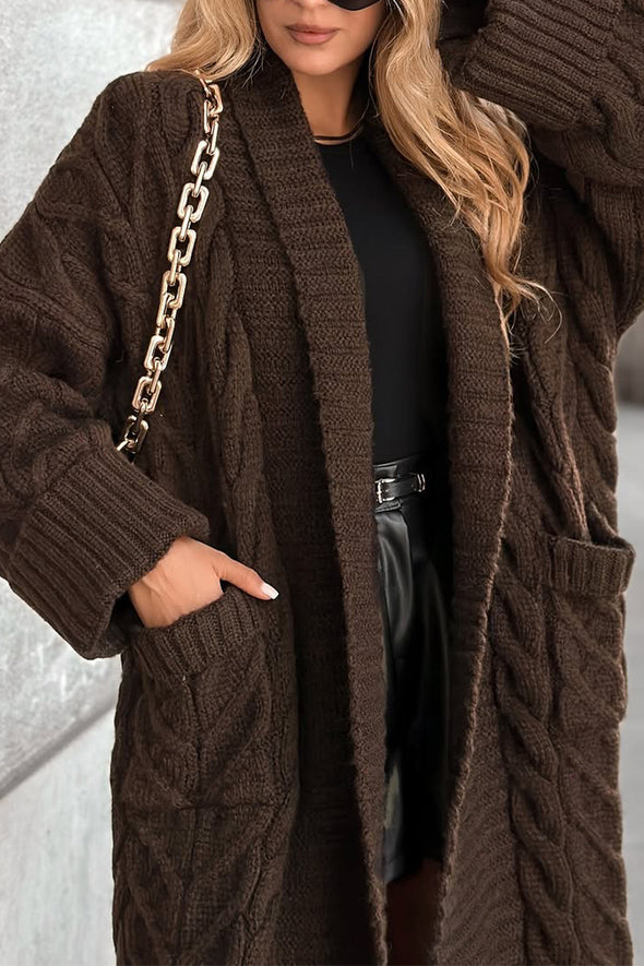 Women Knitted Long Solid Color Casual Cardigan