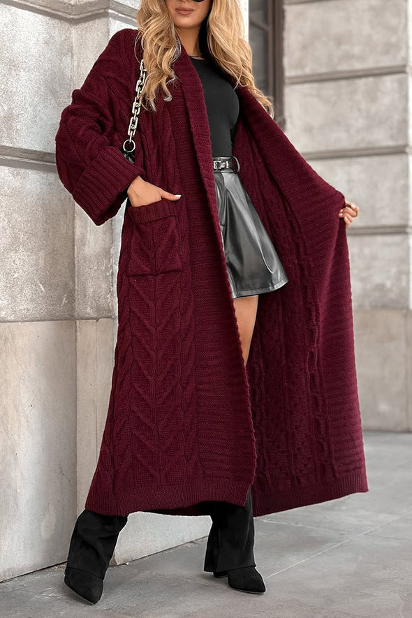 Women Knitted Long Solid Color Casual Cardigan