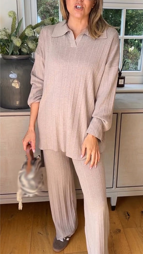 Women Lapel Solid Color Casual Suit