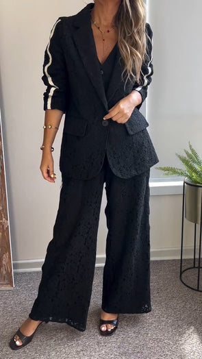 Women Lapel Printed Vertical Stripes Temperament Commuter Suit