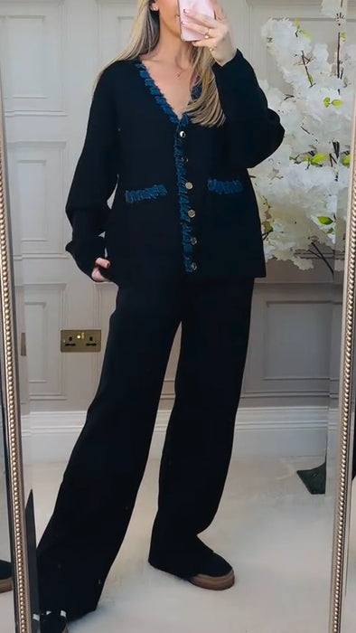 Women Button-down Cardigan + Pants Casual Suit