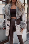 Women Fur Collar Patchwork Contrast Color Temperament Casual Coat