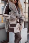 Women Fur Collar Patchwork Contrast Color Temperament Casual Coat