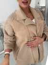 Women Lapel Stitching Plush Casual Jacket