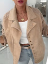 Women Lapel Stitching Plush Casual Jacket