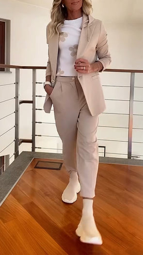 Women Lapel Solid Color Temperament Commuter Suit