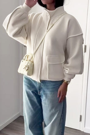 Women Elegant Simple Stand Collar Short Jacket