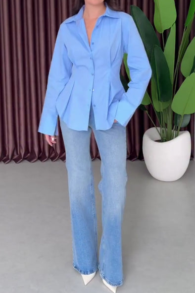 Women Elegant Work Waist Long Sleeve Shirt