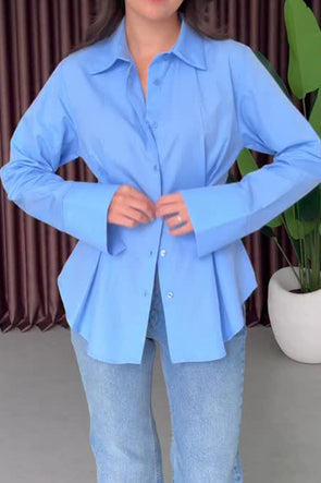 Women Elegant Work Waist Long Sleeve Shirt