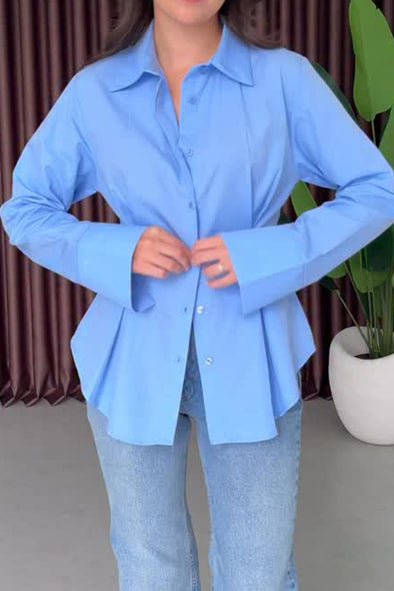 Women Elegant Work Waist Long Sleeve Shirt