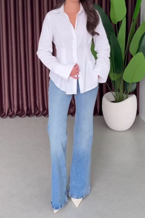 Women Elegant Work Waist Long Sleeve Shirt