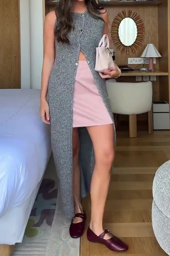 Women Casual Sleeveless Extra Long Cardigan Sweater