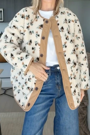 Women Casual Floral Sherpa Jacket