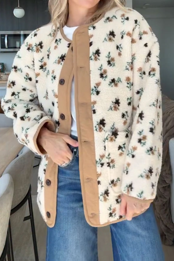 Women Casual Floral Sherpa Jacket