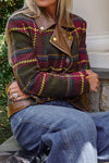 Women Vintage Plaid Lace-Up Leather Panel Jacket