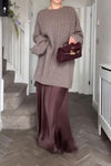 Women Classic Cable Loose Sweater + Pleated Skirt Suit