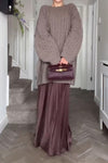 Women Classic Cable Loose Sweater + Pleated Skirt Suit