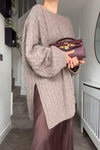 Women Classic Cable Loose Sweater + Pleated Skirt Suit