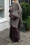 Women Classic Cable Loose Sweater + Pleated Skirt Suit