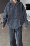 Women Simple Color-Coated Hooded Pullover Sweatshirt + Pants Suit