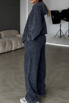 Women Simple Color-Coated Hooded Pullover Sweatshirt + Pants Suit
