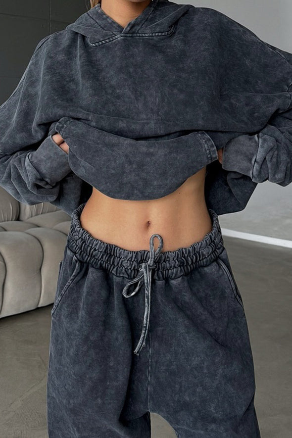 Women Simple Color-Coated Hooded Pullover Sweatshirt + Pants Suit