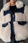 Women Casual Denim Panel Plush Jacket+Denim Skirt