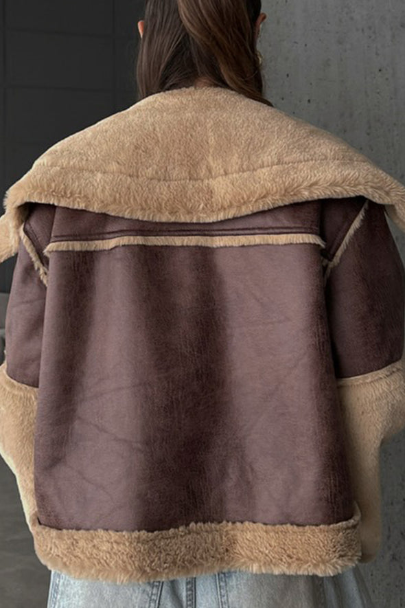 Women Casual Plush Paneled Large Lapel Short Jacket