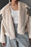 Women Casual Plush Paneled Large Lapel Short Jacket