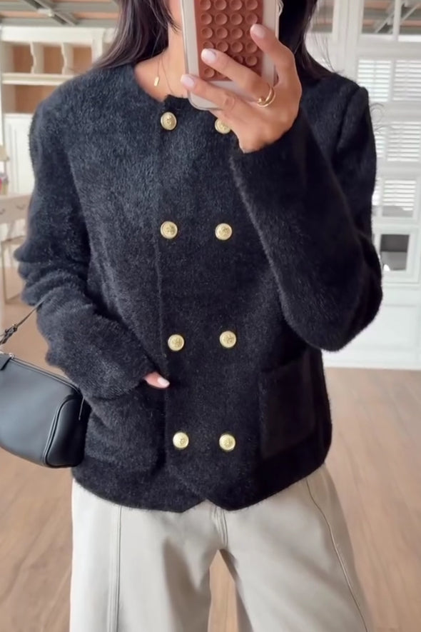 Women Elegant Plush Double-Breasted Jacket