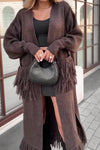 Womens Casual Tassel Pocket Hem Long Knit Cardigan