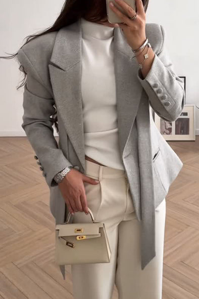 Women Elegant Office Tie Blazer