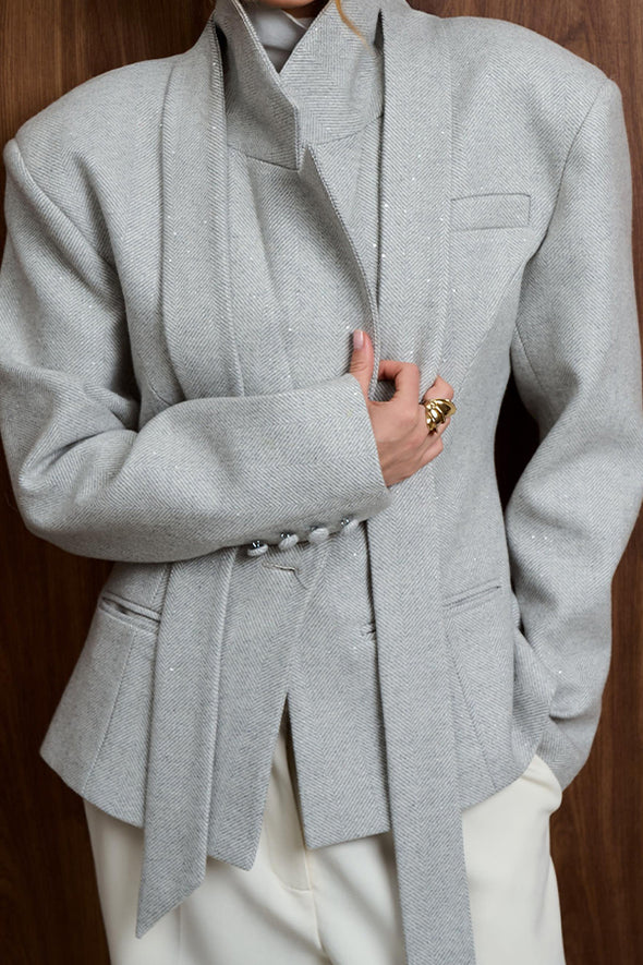 Women Elegant Office Tie Blazer