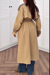 Womens Casual Plaid Contrast Color Panel Long Trench Coat