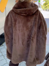 Women Plush Hooded Vertical Stripe Printed Casual Coat