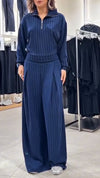 Women's Lapel Zipper Striped Casual Sweatshirt Suit