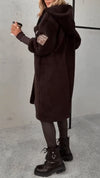 Women's Hooded Button-down Knitted Long-sleeved Fur Warm Coat