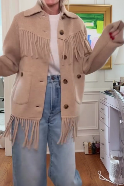 Women Casual Western Fringe Lapel Jacket