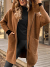 Women Fur Collar Hooded Solid Color Casual Coat