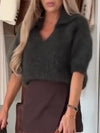Women Lapel Plush Solid Color Casual Top