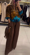 Women Round Neck Zippered Gradient Jacket + Pants Casual Suit